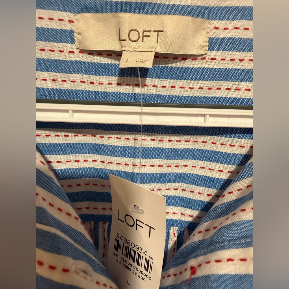 LOFT White and Blue Striped Button Down Shirt - Picture 7 of 15